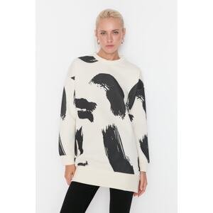 Trendyol White Patterned Crew Neck Scuba Knitted Sweatshirt