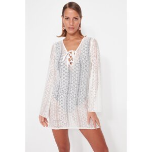 Trendyol White Mini Woven Tie Lace Beach Dress