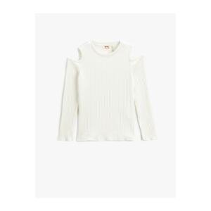 Koton Window Detail Long Sleeve T-Shirt Ribbed Round Neck