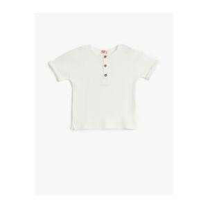 Koton T-Shirt Button Detailed Short Sleeve Crew Neck Ribbed Cotton