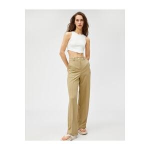 Koton Fabric Trousers Straight Leg Ribbed Pocket Detailed Buttoned