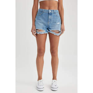 DEFACTO High Waist Cut-Tie Cropped Leg Jean Shorts