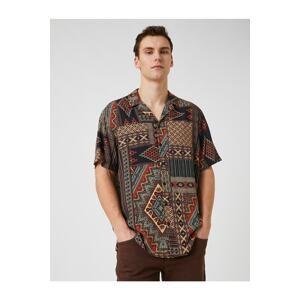 Koton Short Sleeve Shirt Turndown Collar Ethnic Detailed