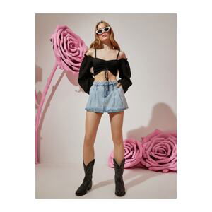 Koton Rachel Araz X - Pleated Jean Shorts Skirt