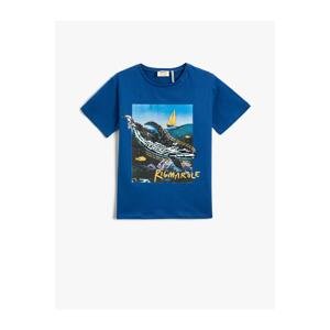 Koton Whale Sequined Short Sleeve Crew Neck T-Shirt Cotton