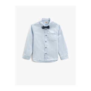 Koton Shirt with Bow Tie Long Sleeves, Patch Detail on the Elbows, One Pocket.