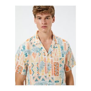 Koton Summer Shirt Short Sleeve Turndown Collar Ethnic Print Detailed Cotton
