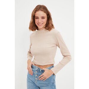 Trendyol Stone Recycle Basic Ribbed Knitted Blouse