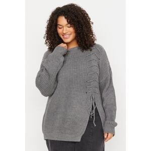 Trendyol Curve Anthracite Cross Lace-Up Detail Knitwear Sweater.