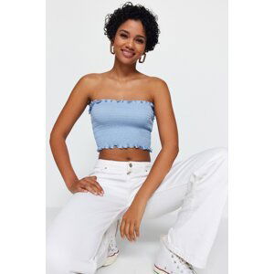 Trendyol Light Blue Strapless Gimped Knitted Blouse