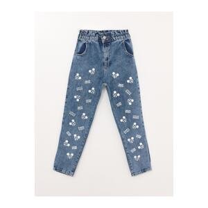 LC Waikiki Girls' Jeans with Mickey Mouse Print with Elastic Waist