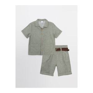 LC Waikiki Short Sleeve Basic Baby Boyfriend Shirt, Shorts And Belt 3-Set Set