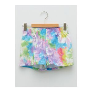 LC Waikiki Girl's Beach Shorts with Tie-Dye Patterned Elastic Waist.