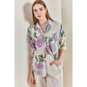 Bianco Lucci Women's Multi-Patterned Oversized Shirt