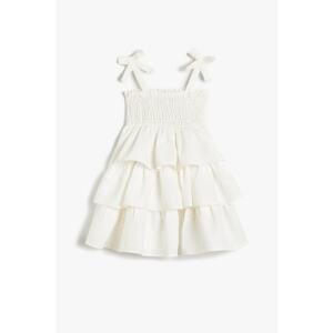 Koton Dress Linen Blended Layered Frilly Gimped Detailed Lined