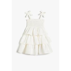 Koton Dress Linen Blended Layered Frilly Gimped Detailed Lined