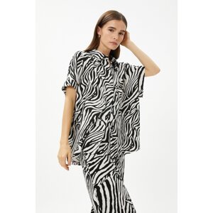 Koton Women's Melis Ağazat X - Zebra Patterned Short Sleeve Linen Shirt 3sak60155ew