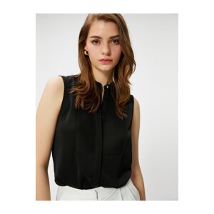 Koton Sleeveless Shirt Big Collar Hidden Buttons