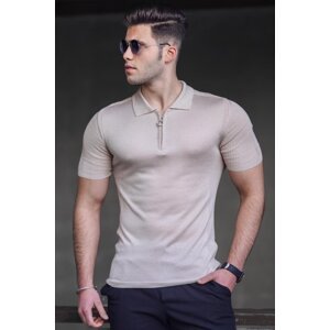 Madmext Beige Polo Collar Men's T-Shirt 5075