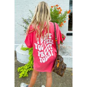 Madmext Pink Printed Oversized Round Neck Women's T-Shirt