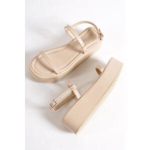 Capone Outfitters Capone Thin Double-Strapped Wedge Heels Beige Women's Flatform Sandals