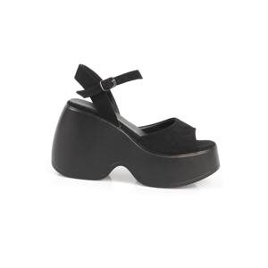 Capone Outfitters Capone Black Women's High Wedge Ankle Strap Sandals