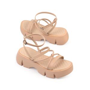 Capone Outfitters Capone Women's Thick soled Beige Sandals with Ankle Strap Comfort Sole