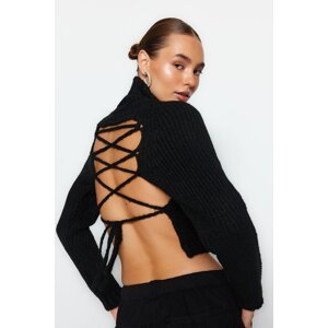 Trendyol Black Super Crop Soft Textured Tie Back Detail Knitwear Sweater