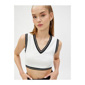 Koton Crop Undershirt V Neck Ribbed Ribbon Detailed