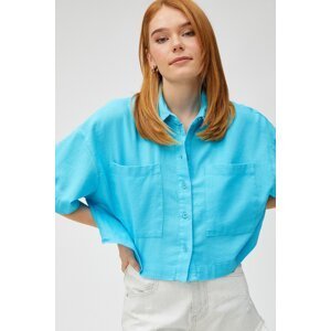 Koton Crop Oversize Shirt Linen Blended With Pocket