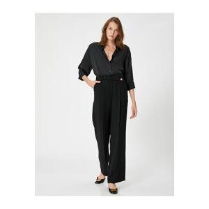 Koton Fabric Palazzo Trousers Pocket Button Detailed Pleated