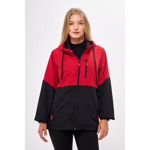 River Club Women's Red-Black Two-tone Lined Water And Windproof Hooded Raincoat With Pocket.