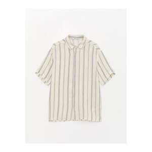 LC Waikiki Men's Regular Fit Short Sleeve Striped Linen Blend Shirt