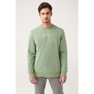Avva Men's Aqua Green Crew Neck Printed Cotton Regular Fit Sweatshirt