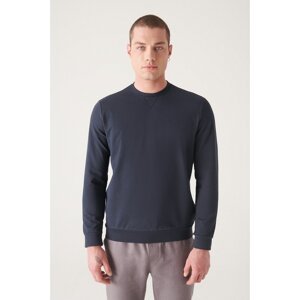 Avva Men's Navy Blue Crew Neck Cotton 2 Threads No Raising Flexible Comfort Fit Relaxed Cut Sweatshirt E001