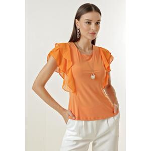 By Saygı Lycra Blouse with Chiffon Flounce Sleeves and Necklace