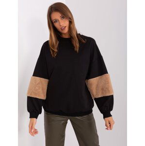 Black plain oversize sweatshirt with fur accents