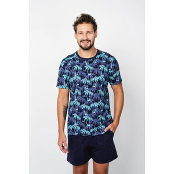 Men's pyjamas Paleros, short sleeves, shorts - print/navy blue