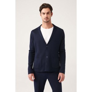 Avva Men's Navy Blue Mono Collar Standard Fit Normal Cut Knitwear Cardigan