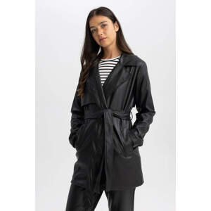 DEFACTO Regular Fit Faux Leather Trenchcoat