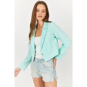 armonika Women's Turquoise Single Button Crop Jacket