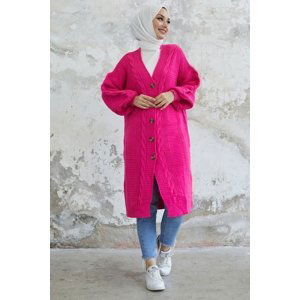 InStyle Evia Buttoned Knitwear Cardigan - Fuchsia