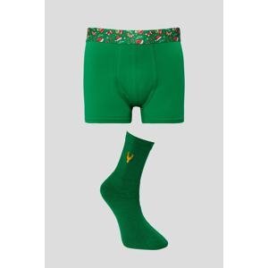 AC&Co / Altınyıldız Classics Men's Green Seamless Christmas Theme Boxer-sock Set