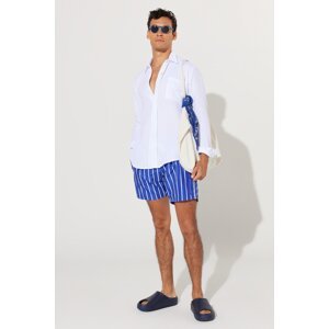 AC&Co / Altınyıldız Classics Men's Navy-White Standard Fit Regular Fit Pocket Quick Dry Patterned Marine Shorts