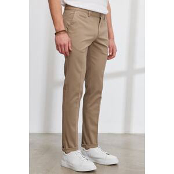 ALTINYILDIZ CLASSICS Men's Beige Slim Fit Slim Fit Side Pocket Cotton Flexible Dobby Trousers
