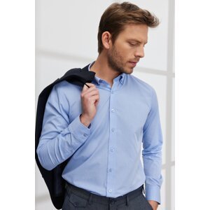 ALTINYILDIZ CLASSICS Men's Blue Slim Fit Slim Fit Buttoned Collar Patterned Shirt