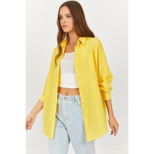 armonika Women's Neon Yellow Oversize Long Basic Shirt