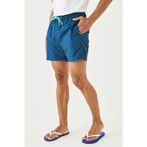 ALTINYILDIZ CLASSICS Men's Navy Blue Standard Fit Regular Cut Patterned Quick Drying Swimsuit Swim Shorts