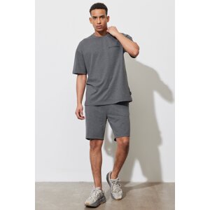 AC&Co / Altınyıldız Classics Men's Anthracite-melange Standard Fit Normal Cut Cotton Comfort Knitted Shorts.