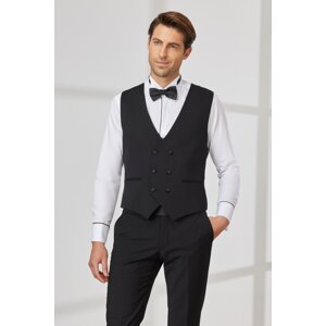 ALTINYILDIZ CLASSICS Men's Black Slim Fit Slim Fit V-neck Patterned Classic Waistcoat.